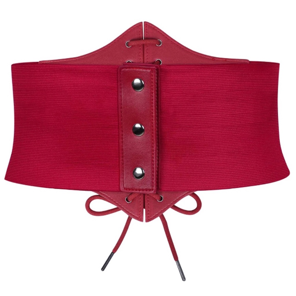 NEW LACE UP CORSET ELASTIC RED WAIST WIDE BELT - Picture 3 of 5